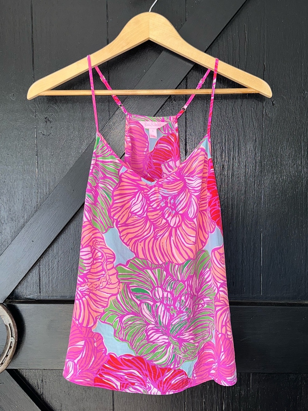Lilly Pulitzer Dusk Racer Back Hot Pink Floral Silk Tank Top S